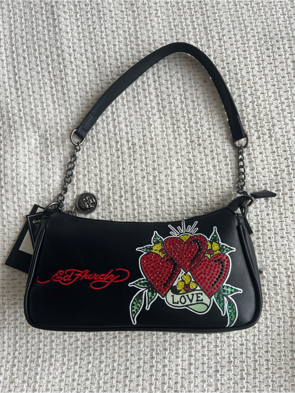 NEW Ed Hardy Rhinestone Heart Tattoo Shoulder Bag